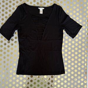 H&M Black Fitted Ruched Blouse